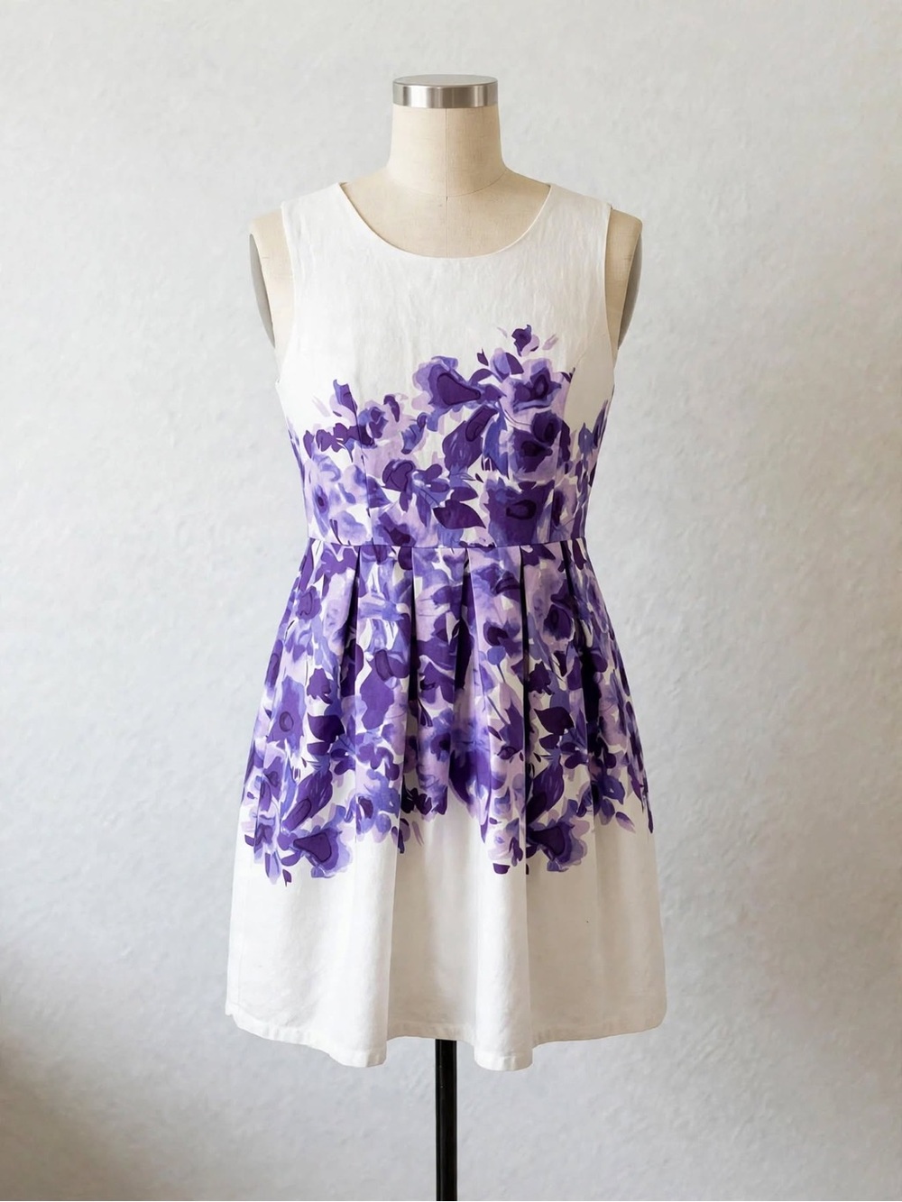 Ricki’s Purple White Watercolor Floral Midi Dress Sleeveless Pleated Size 14